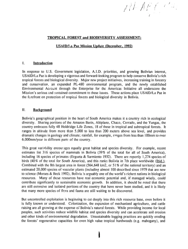 Tropical forest and biodiversity assessment