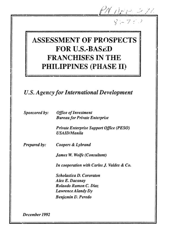 Assessment of prospects for US-based franchises in the Philippines (phase II)
