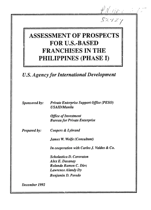 Assessment of prospects for US-based franchises in the Philippines (phase I)
