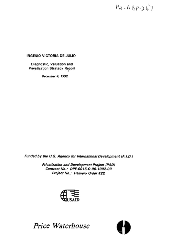 Ingenio Victoria de Julio : diagnostic, valuation and privatization strategy report