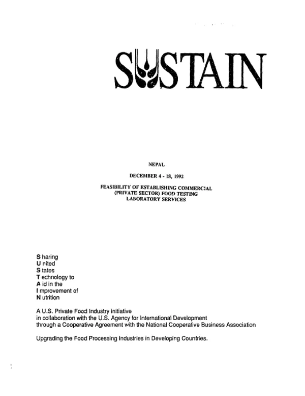 SUSTAIN program technical assistance mission to Nepal, December 4-18, 1992