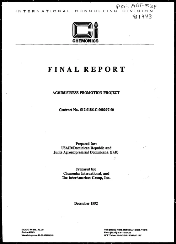 Final report : agribusiness promotion project