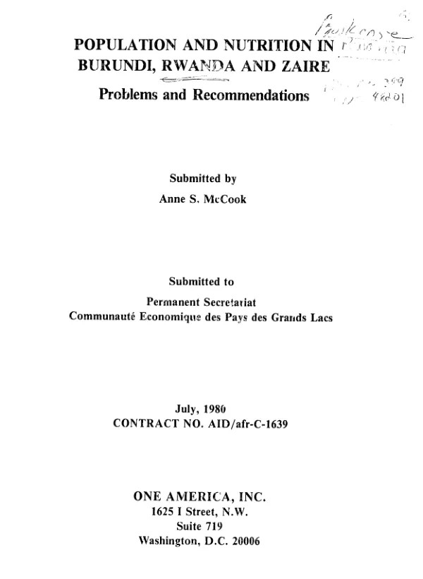 Population and nutrition in Burundi, Rwanda and Zaire : problems and recommendations