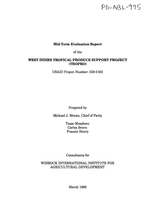 Mid-term evaluation report of the West Indies tropical produce support project (TROPRO), USAID project number 538-0163