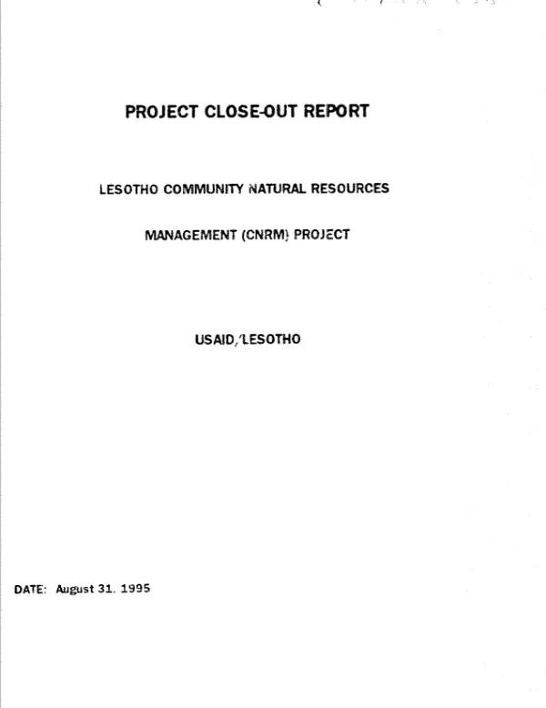 Project close out report : Lesotho community natural resources management (CNRM) project