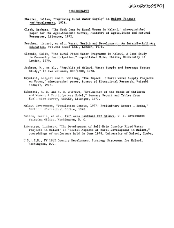 SELF-HELP RURAL WATER SUPPLY [bibliography]