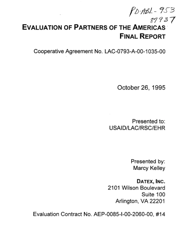 Evaluation of Partners of the Americas, Inc. : final report --: cooperative agreement no. LAC-0793-A-00-1035-00