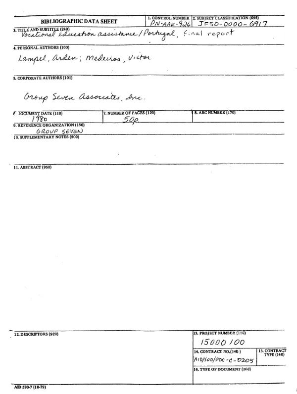 Vocational education assistance/Portugal : final report