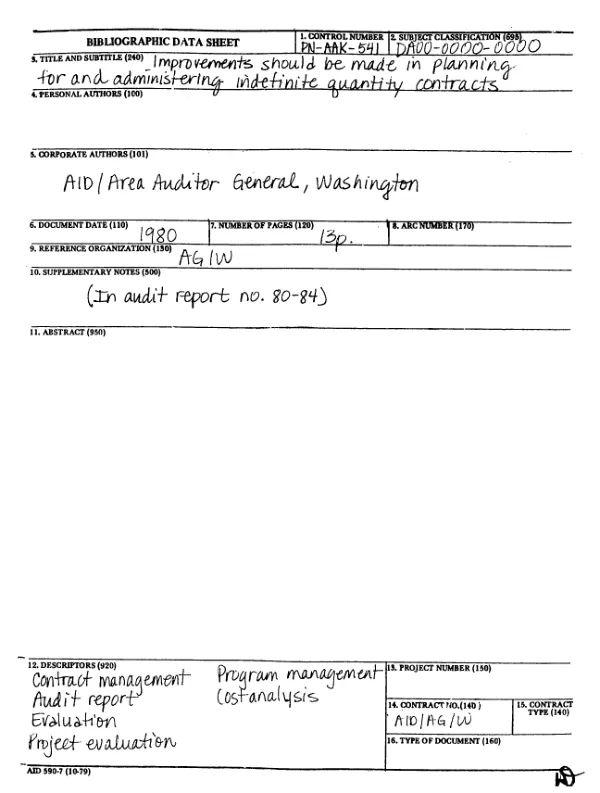 Improvements should be made in planning for and administering indefinite quantity contracts