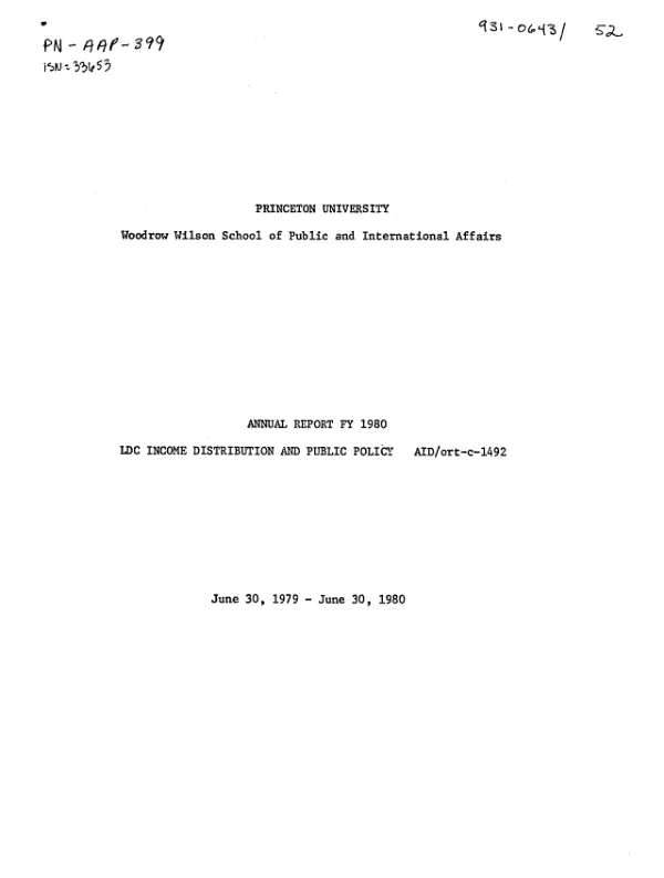 Annual report FY 1980 : LDC income distribution and public policy
