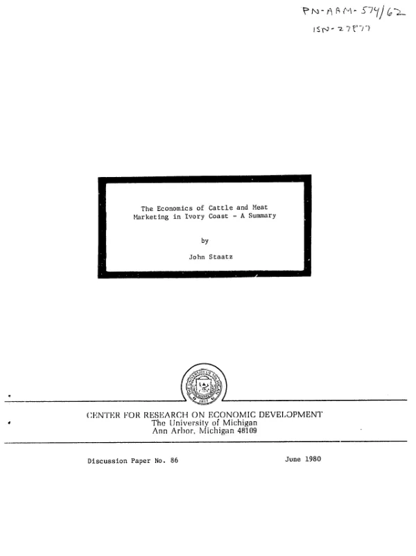 Economics of cattle and meat marketing in the Ivory Coast : a summary