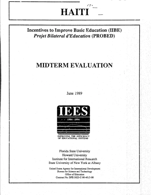 Incentives to improve basic education (IIBE), projet bilateral d'education (PROBED) : midterm evaluation