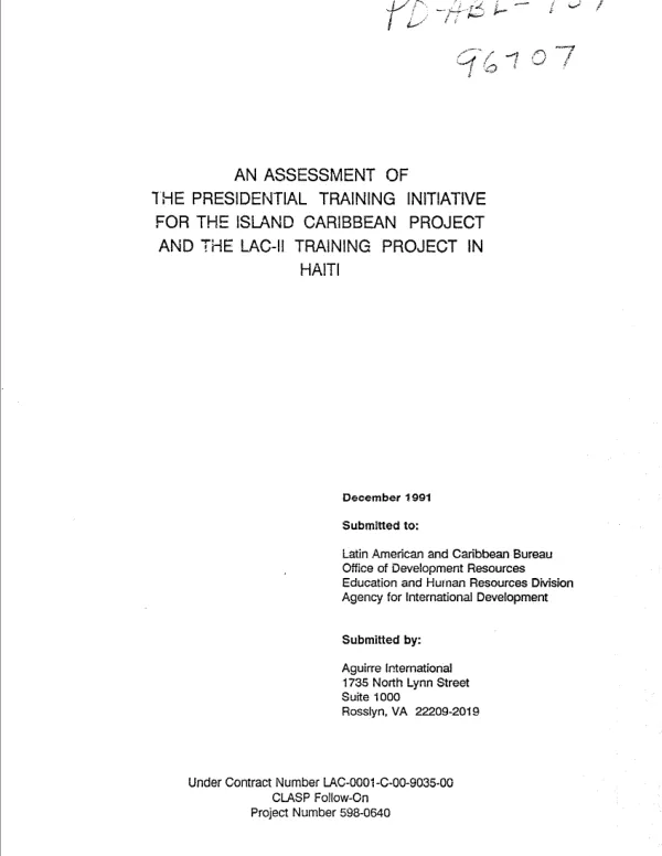Assessment of the presidential training initiative for the island Caribbean project and the LAC-II training project in Haiti