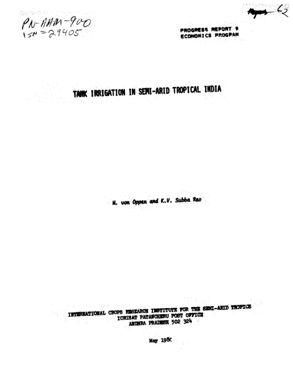 Tank irrigation in semi-arid tropical India