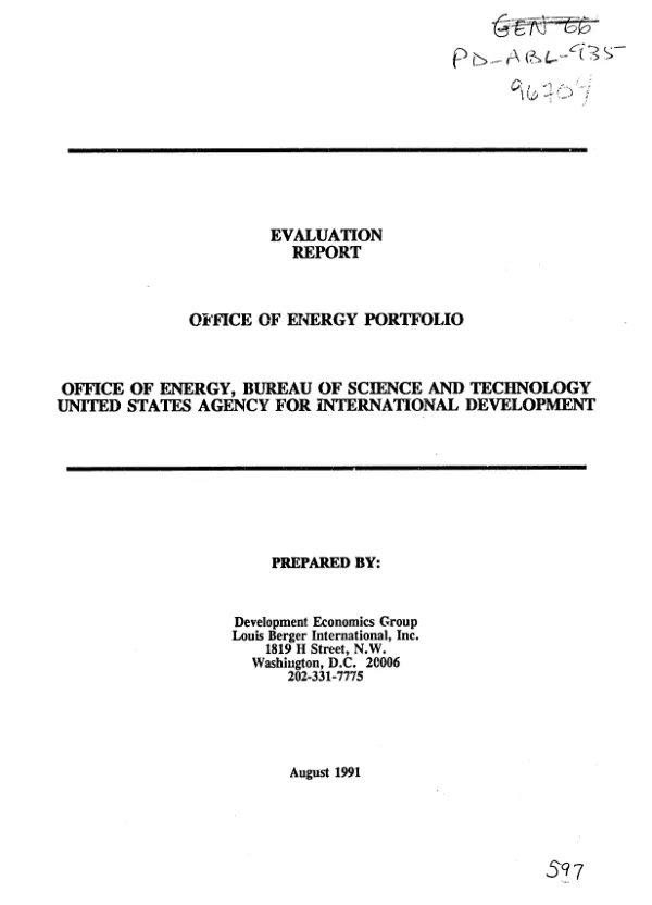 Evaluation report : Office of Energy portfolio -- Office of Energy, Bureau of Science and Technology, United States Agency for International Development