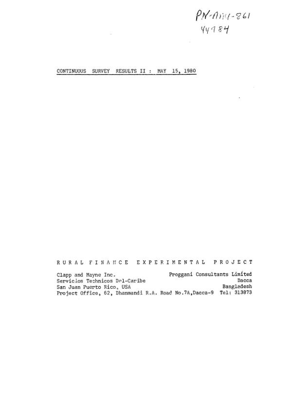 Continuous survey results II : May 15, 1980