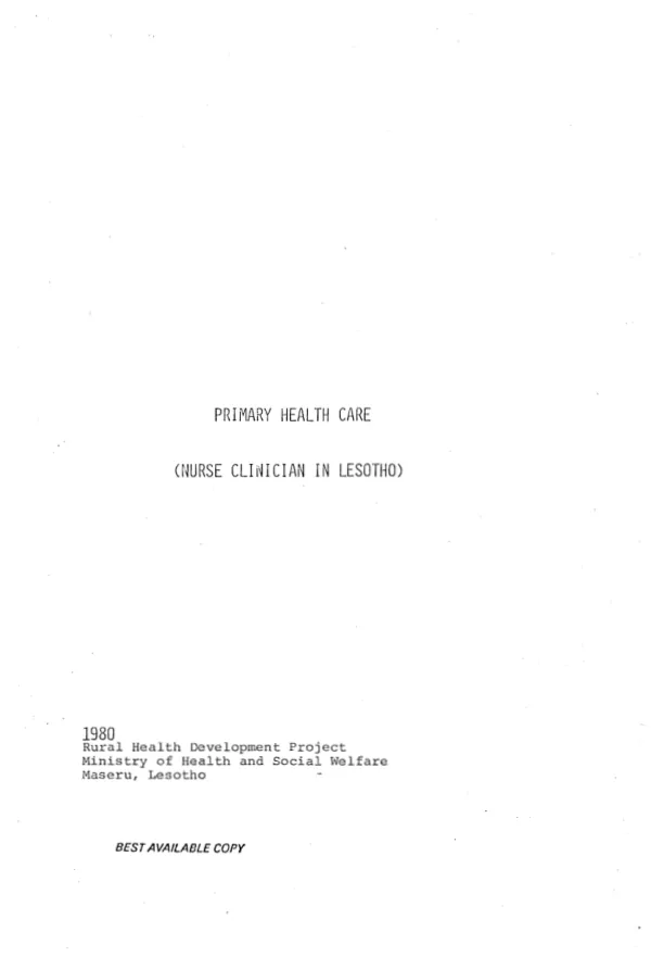 Primary health care (nurse clinician in Lesotho)