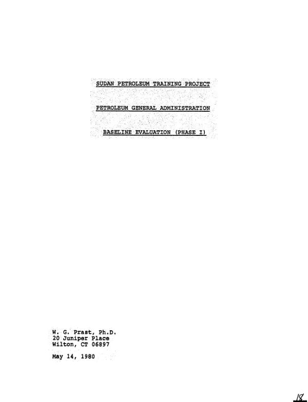 Sudan petroleum training project : petroleum general administration baseline evaluation (phase I)