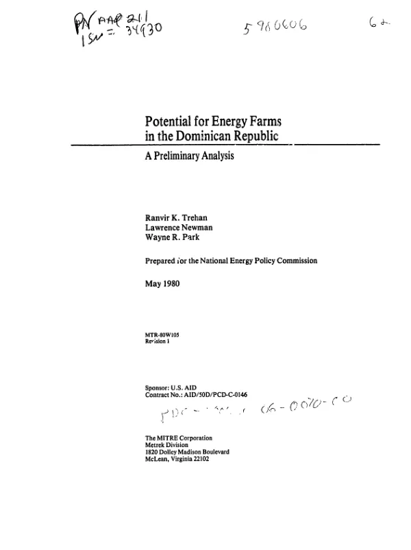 Potential for energy farms in the Dominican Republic : a preliminary analysis