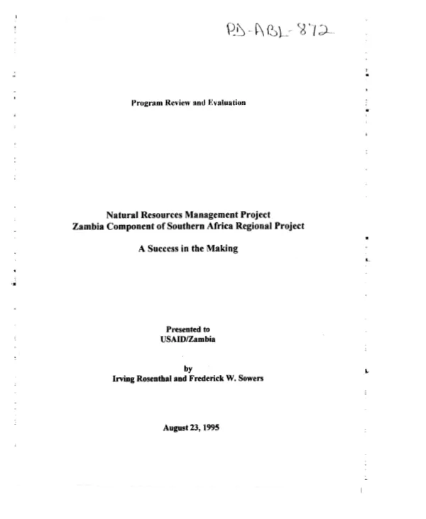 Program review and evaluation : natural resources management project, Zambia component of southern Africa regional project -- a success in the making