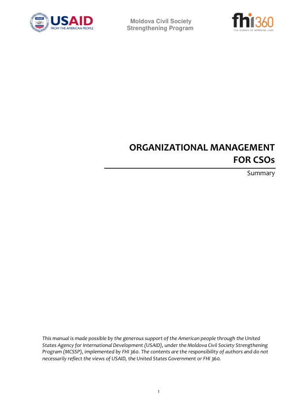MANAGEMENT ORGANIZAŢIONAL PENTRU ORGANIZAŢIILE NEGUVERNAMENTALE