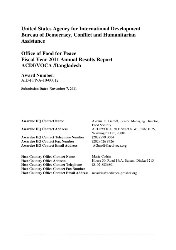 ACDI/VOCA PROSHAR FY11 Annual Results Report