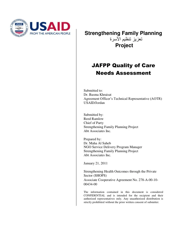 JAFPP Quality of Care Needs Assessment