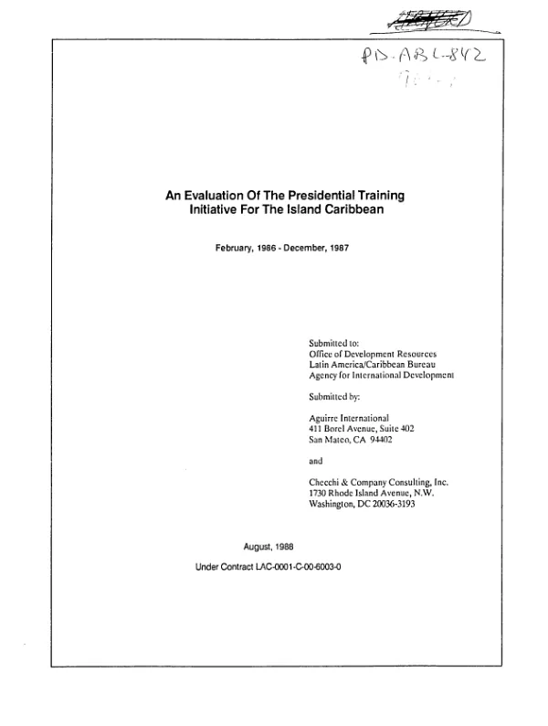 Evaluation of the presidential training initiative for the island Caribbean