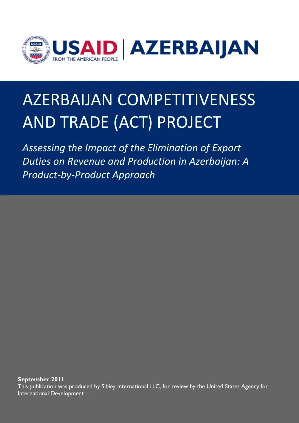 Assessing the Impact of the Elimination of Export Duties on Revenue and Production in Azerbaijan: A Product-by-Product Approach