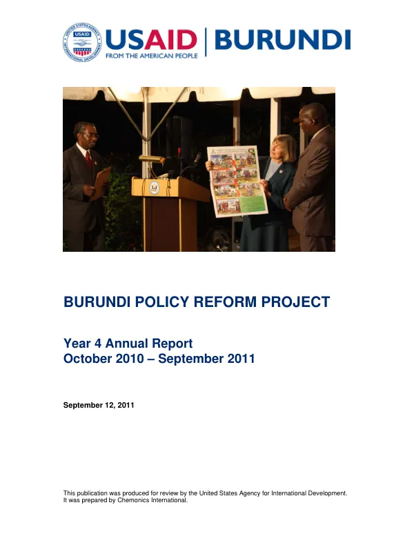 Burundi Policy Reform Project- Year 4 Annual Report, October 2010-September 2011