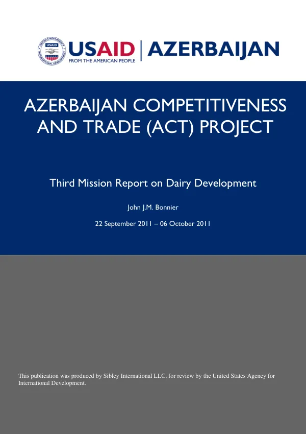 Third Mission Report on Dairy Development