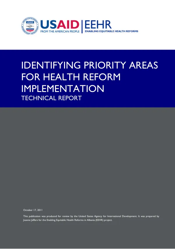 Identifying Priority Areas for Health Reform Implementation, Technical Report
