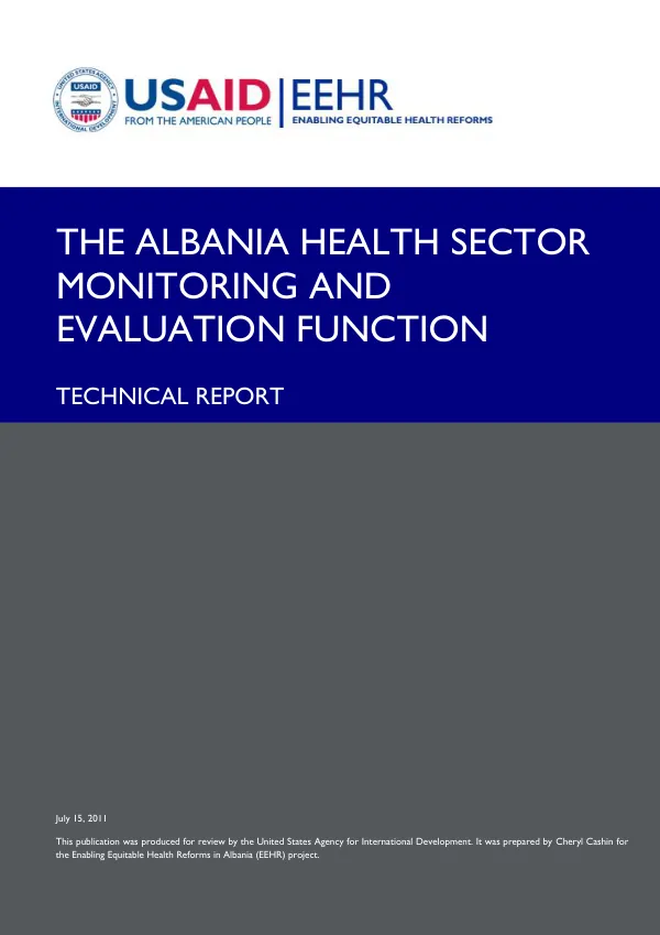 The Albania Health Sector Monitoring and Evaluation Function, Technical Report
