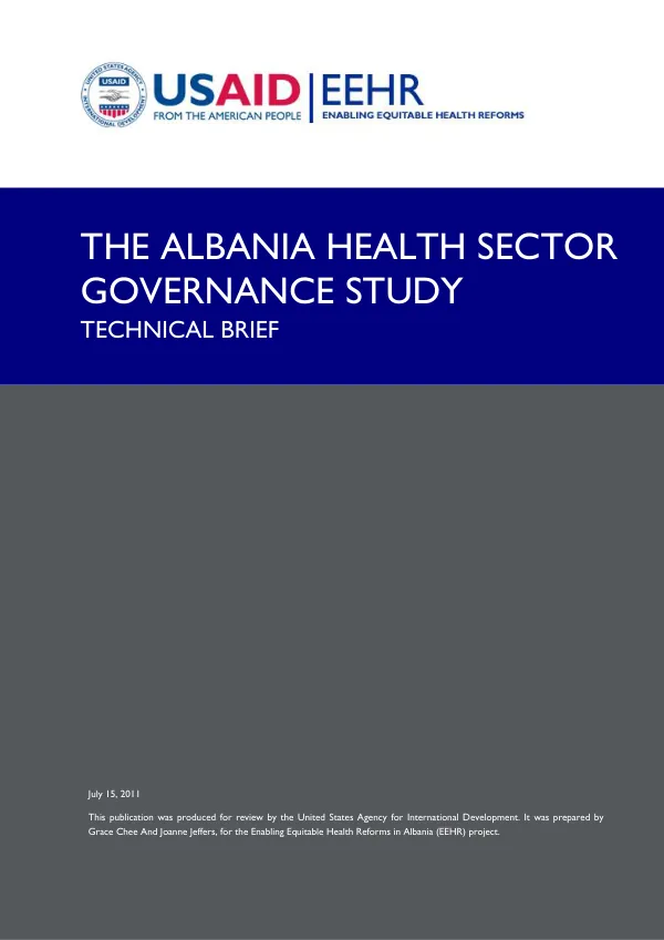 The Albania Health Sector Governance Study, Technical Brief