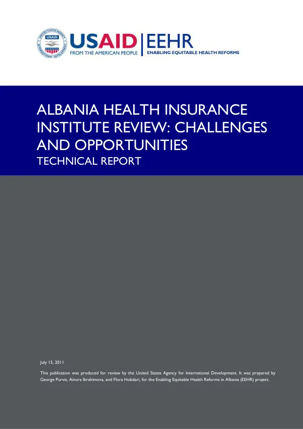Albania Health Insurance Institute Review: Challenges and Opportunities, Technical Report