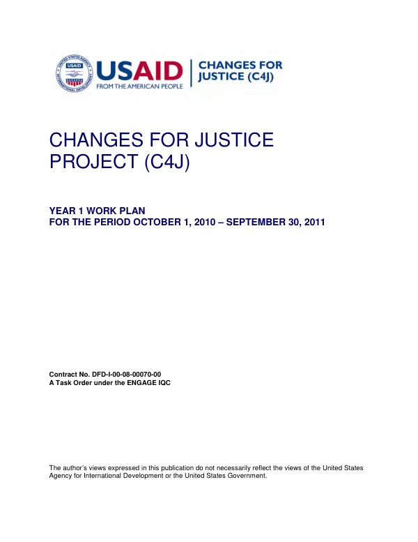 Changes for justice project (C4J) : year 1 work plan for the period October 1, 2010-September 30, 2011