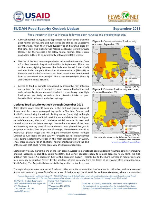 Sudan food security outlook update, September 2011