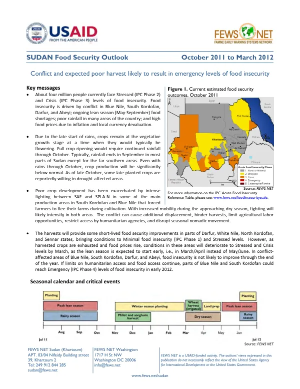 Sudan food security outlook, October 2011 to March 2012