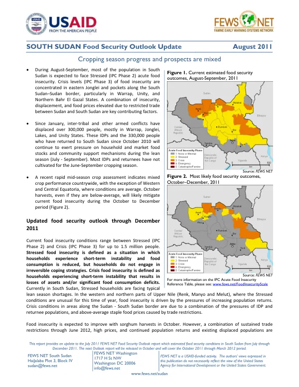 South Sudan food security outlook update, August 2011