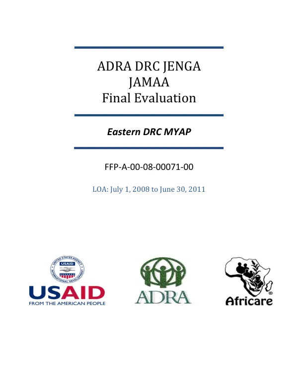 ADRA DRC jenga jamaa final evaluation, eastern DRC MYAP