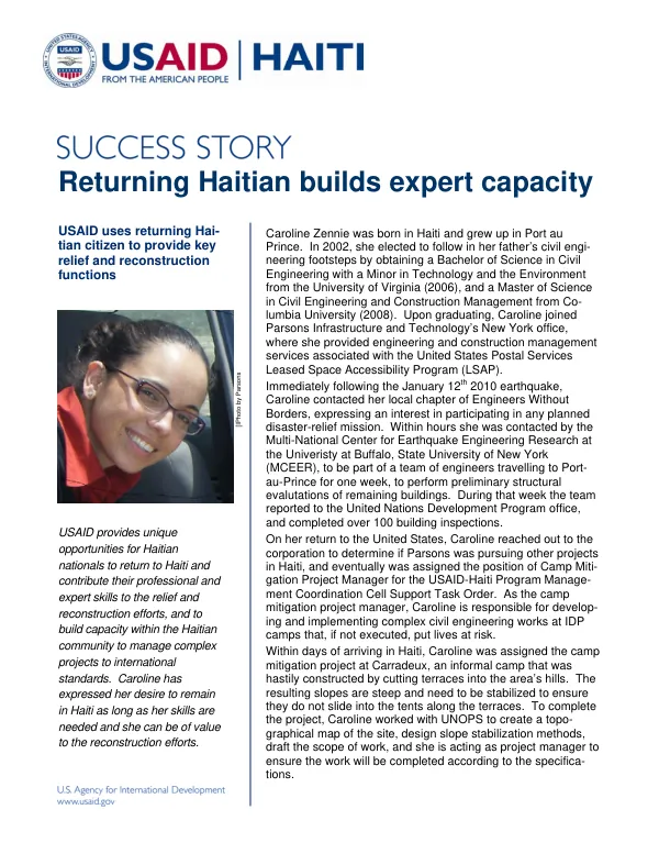 Success story : returning Haitian builds expert capacity
