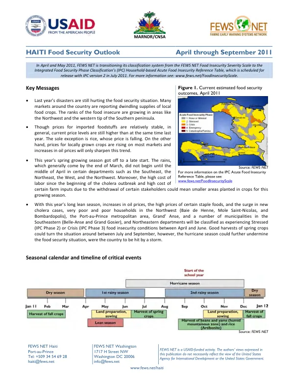 Haiti food security outlook, April through September 2011