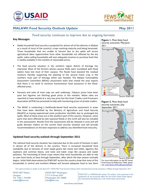 Malawi food security outlook update, May 2011