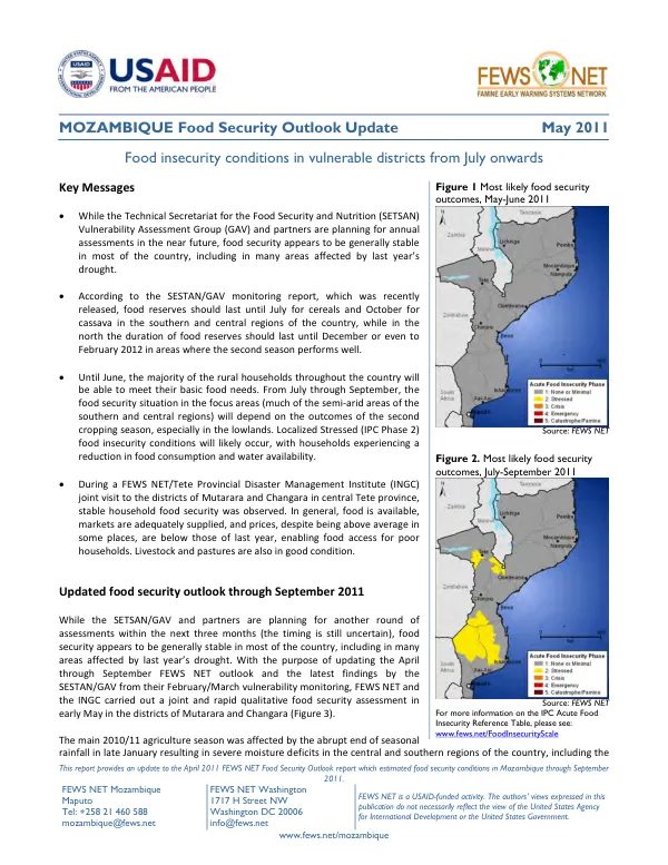 Mozambique food security outlook update, May 2011