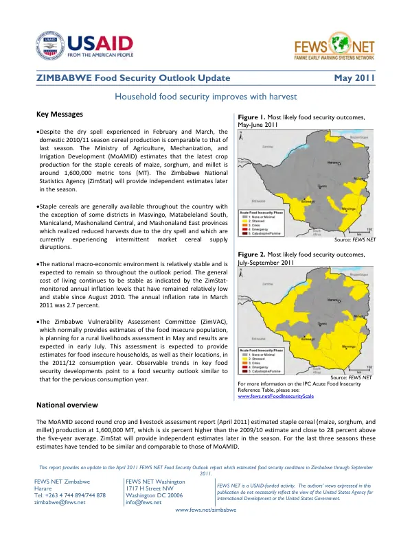 Zimbabwe food security outlook update, May 2011