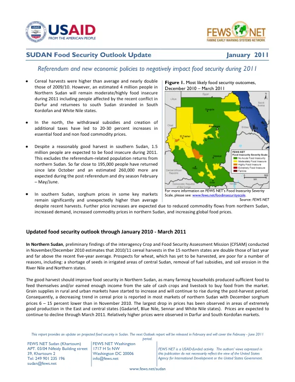 South Sudan food security outlook update, January 2011