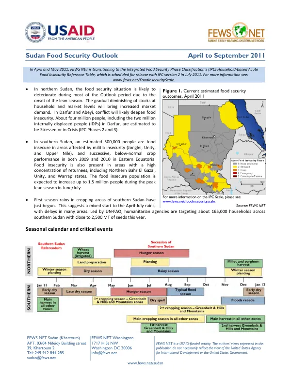 South Sudan food security outlook, April to September 2011