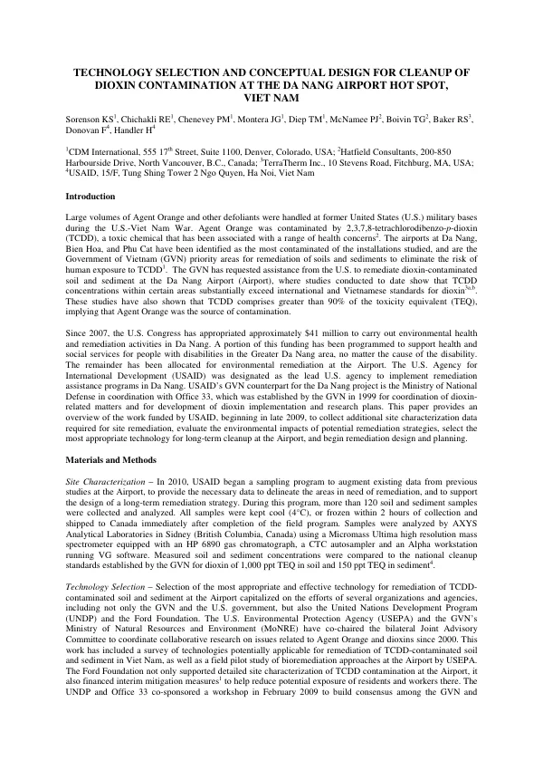 Technology selection and conceptual design for cleanup of dioxin contamination at the Da Nang airport hot spot, Viet Nam