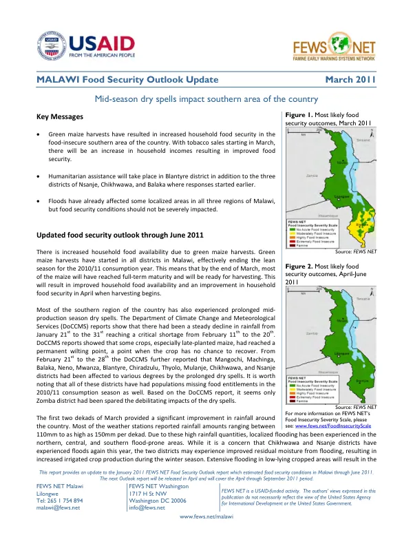 Malawi food security outlook update, March 2011