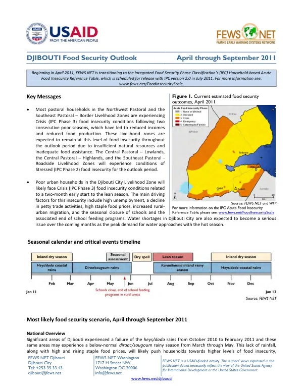 Djibouti food security outlook, April through September 2011